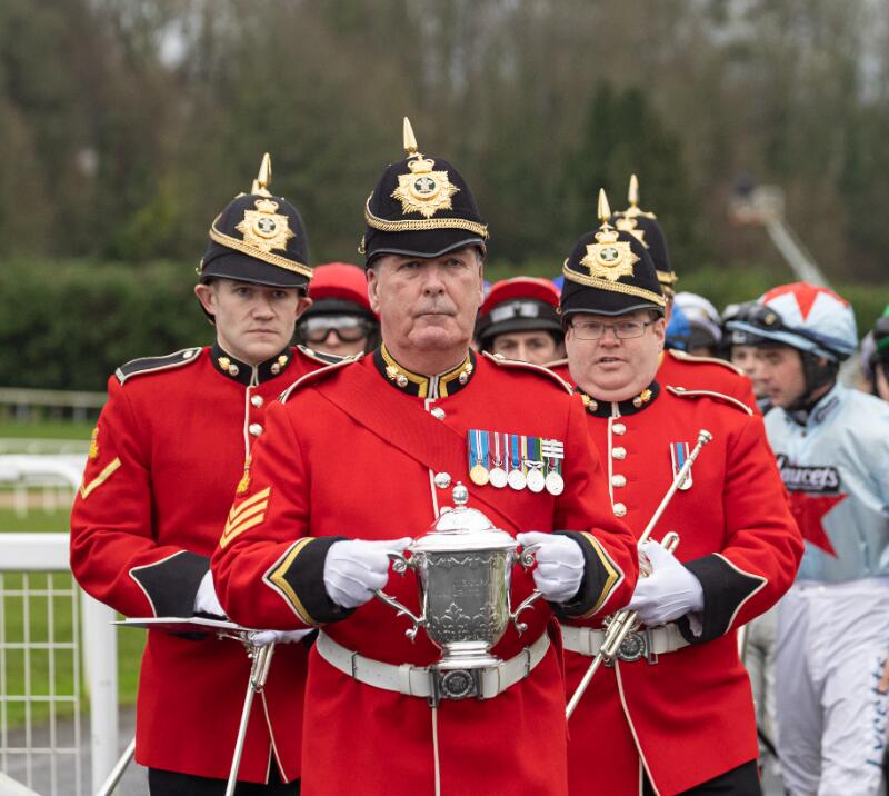 Welsh Guards Delivering the Coral Welsh Grand National trophy